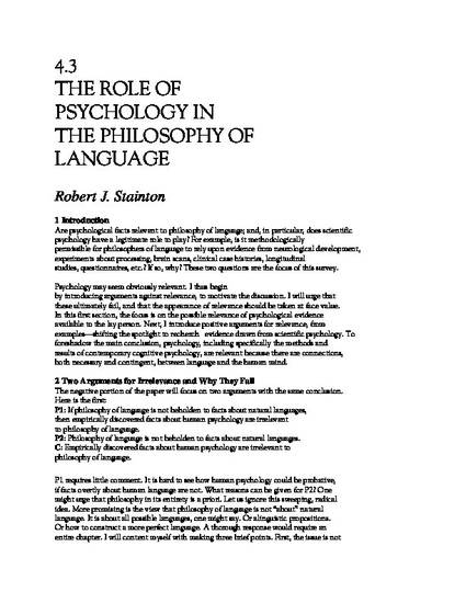 The Role of Psychology in the Philosophy of Language